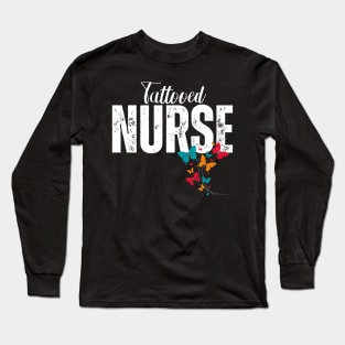 Tattooed Nurse with Butterflies Long Sleeve T-Shirt